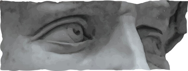 Depicting marble fragment showing eye sockets with nose bridge in 3D render, transparent background