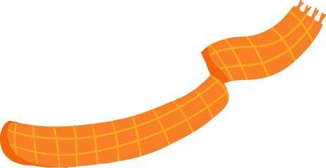 Orange checkered scarf is floating in flat style, showing fringed end on transparent background