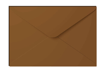 Closed brown envelope is showing flap folding over edge in flat design with transparent background