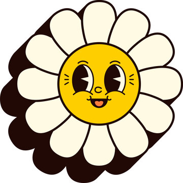 Fototapeta Flat design daisy flower is showing happy cartoon face with heart tongue on transparent background