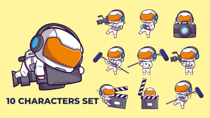 Set of 10 astronaut characters movie Crew with space suits and helmets, suitable for science, technology, and education projects © Joymoon Cartoon