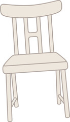 Flat cartoon wooden chair is showing flat seat, curved backrest, round legs on transparent backdrop