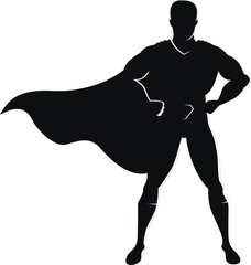 Flat design superhero figure is posing on transparent background with cape, belt buckle and boots © vectorfusionart