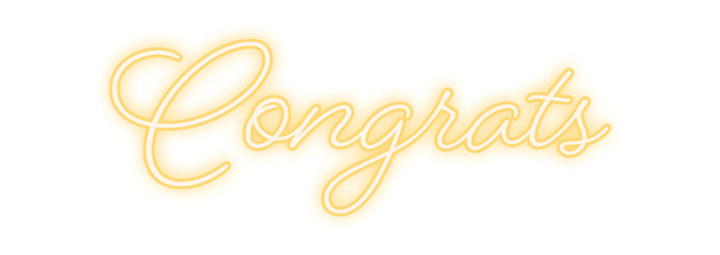 Flowing cursive Congrats text is floating on transparent canvas with yellow fill and white outline - Powered by Adobe