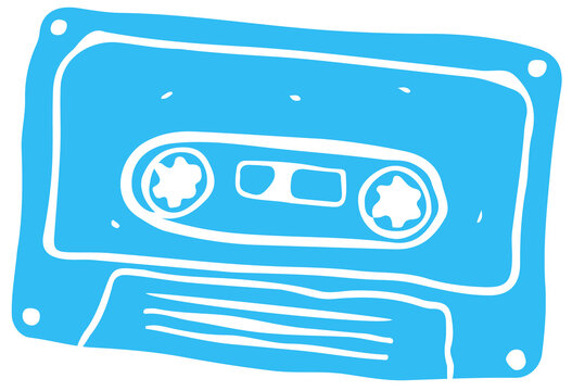 Fototapeta Audio cassette tape is floating in flat style with blue body and window on transparent backdrop