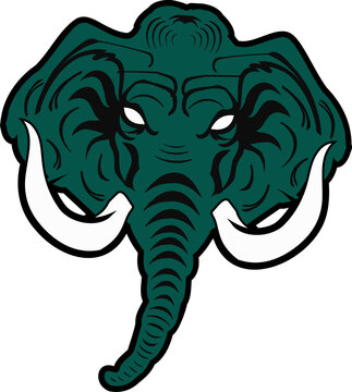 Fototapeta Flat style elephant head is featuring tusks trunk ears ornamental lines on transparent background