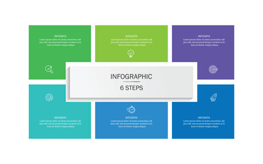 infographic vector illustration with 6 steps, infographic template design. Can be used for process diagrams, presentations, workflows.