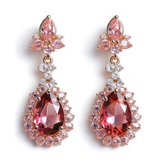 Elegant Rose Gold Dangle Earrings with Teardrop Pink Gemstones and Sparkling Crystals