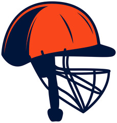 Vector graphic is showing stylized sports helmet on transparent canvas with orange dome navy grille