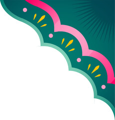 Flat scalloped border is showing pink dots, yellow teardrops, green gradient on transparent canvas