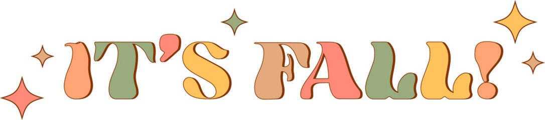 Fall greeting is featuring flat design chunky text with autumn sparkles on transparent background