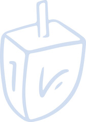 Dreidel is spinning in lavender line art with slim handle, curved markings on transparent canvas