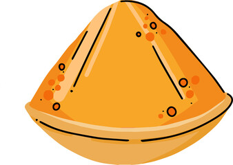 Mound of orange-yellow powder is sitting in shallow dish in flat design, on transparent background
