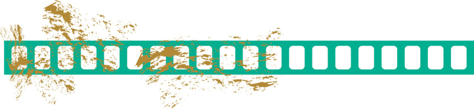 Flat filmstrip graphic is featuring orange brushstroke accents, transparent background