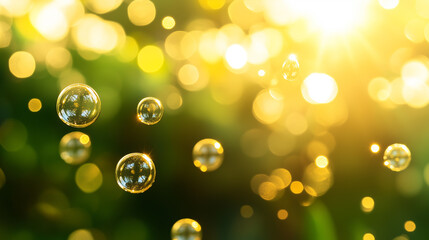 Bubbles on sunny yellow and green outdoor background