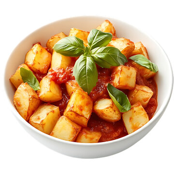 A Bowl of potato cheeps with Tomato Sauce isolated on transparent background.