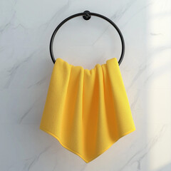 yellow towel hanging on a hanger
