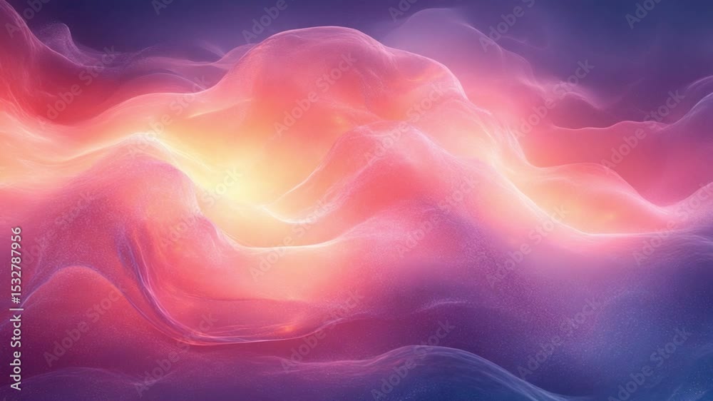 Poster ethereal vaporwave dreamscape: captivating cloud-like forms, illuminated with soft hues of pink and 