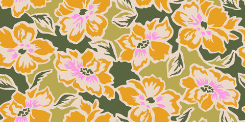 Exotic hand drawn flowers, seamless patterns with floral for fabric, textiles, clothing, packaging, cover, banner, wallpaper, home decor. Abstract natural pink backgrounds.