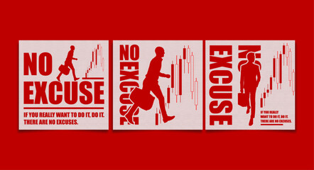 Red Business Motivation Poster &ndash; No Excuses Typography with Stock Candles