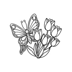 Obraz premium Printable Cat Chasing Butterflies Outline