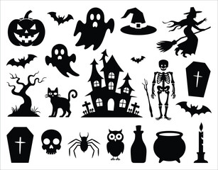 Flat Black Halloween Icons – Isolated Vectors