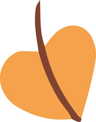 Stylized peach fruit showing in flat design on transparent background with brown curved seam