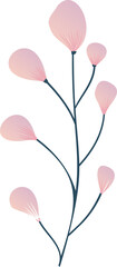 Minimalist botanical design is featuring dark stems with pink gradient buds on transparent field
