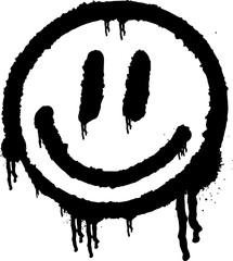Dripping black graffiti-style smiley face is floating on transparent background