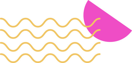 Yellow waves are flowing into pink semicircle in flat design on transparent background