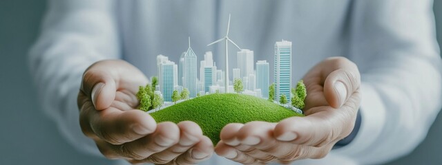 Happy Investor Presenting Sustainable City Concept