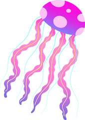 Jellyfish is floating in flat design over transparent background with gradient bell tentacles