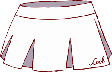 White pleated skirt is showing burgundy outline and Cool embroidery in cartoon, clear background