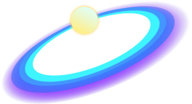 Fototapeta Yellow ringed planet is glowing and floating in illustration with three gradient rings, transparent
