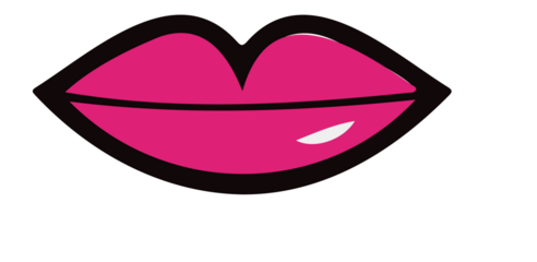 Cartoon style magenta lips with black outline floating on transparent canvas, featuring white star