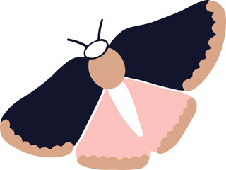 Showing flat-design moth on transparent backdrop with body, two-tone wings, white marking, antennae
