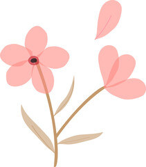 Naklejka premium Minimalist art is featuring coral pink flower with beige stem and leaves on transparent backdrop