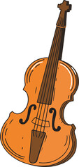 Fototapeta premium Violin illustration showing cartoon style wooden instrument with f-holes on transparent background