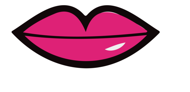 Cartoon style magenta lips with black outline floating on transparent canvas, featuring white star
