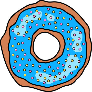 Naklejki Flat design donut is floating on transparent background with blue icing and pink, yellow sprinkles