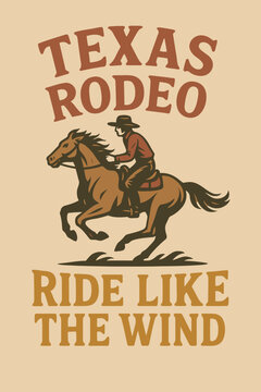 Vintage Wild West Texas Rodeo &ldquo;Ride Like the Wind&rdquo; Vector Print