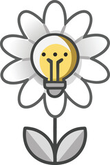 Flower with light bulb center (creative idea or inspiration)vector illustration on transparent background.