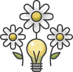 Flower with light bulb center (creative idea or inspiration)vector illustration on transparent background.