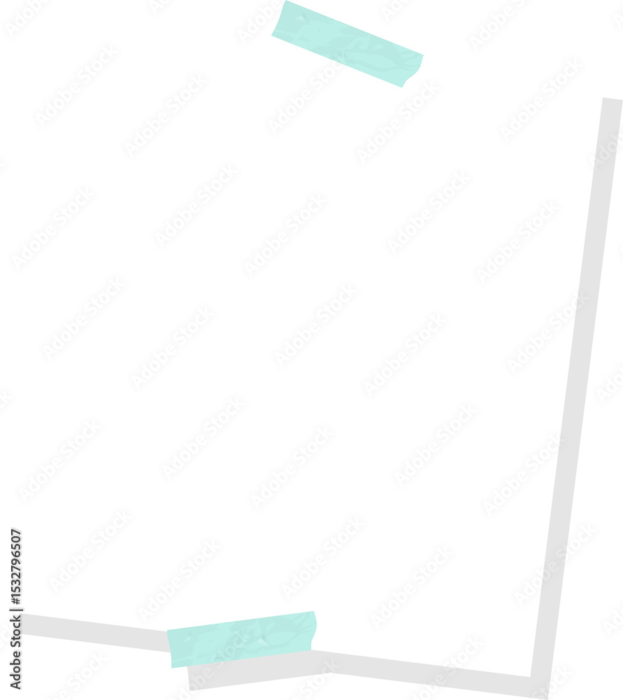 Poster displaying flat stacked pair of polaroid frames using teal tape and shadows on transparent bg