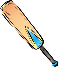 Cartoon cricket bat is floating on transparent background showing gradient blade and blue sticker