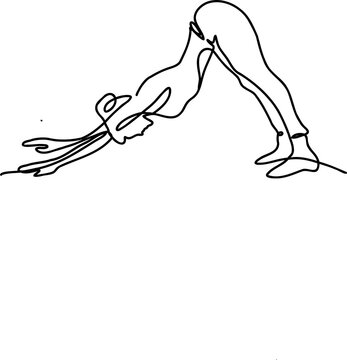 Fototapeta minimalist single-line art is showing person in downward-facing dog pose on transparent background