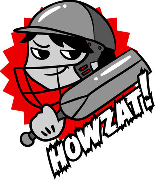 Flat cricket batter is posing wearing helmet, gripping bat with red burst on transparent background