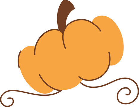 Fototapeta Stylized cartoon pumpkin is showing flat design with stem and vine tendrils, transparent background