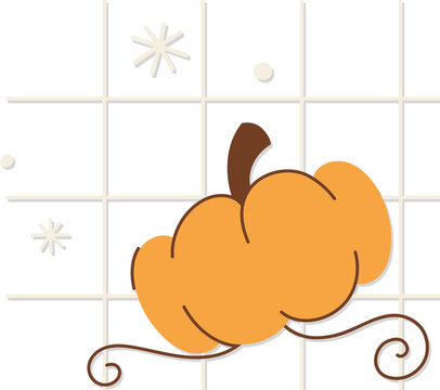 Fototapeta Decorative pumpkin is floating on transparent backdrop in flat style with grid, vine, bursts, dots