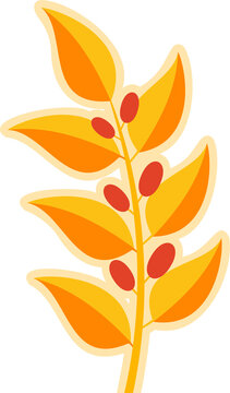 Fototapeta Stylized branch is showing leaves, red berry, cream outline on transparent background flat design